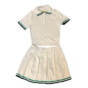 Daisy|Girls 2-Piece Knit Set -Polo Top & Pleated Skort- Cream/Ivory -Size S